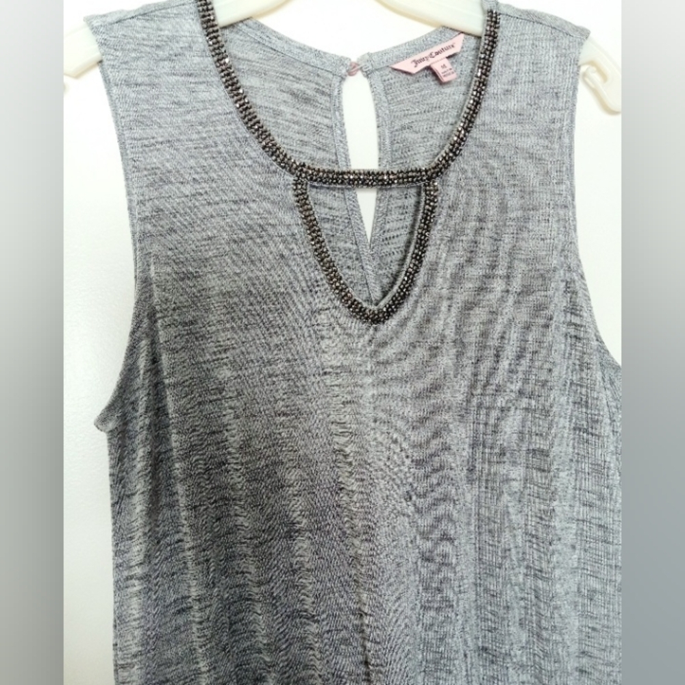 JUICY COUTURE Embellished Silver Gray Knit Keyhole Neck Jumpsuit Size M, Tall